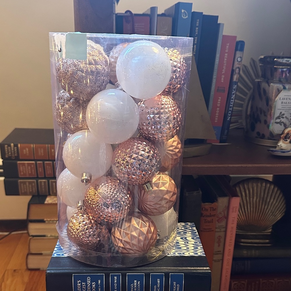 Rose Gold and White Christmas Ornaments